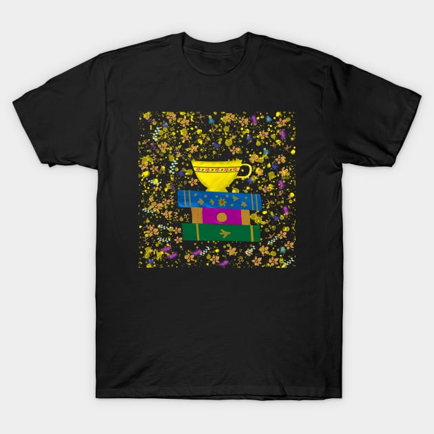 Floral Books and Coffee Lover T-Shirt by ArtNomad